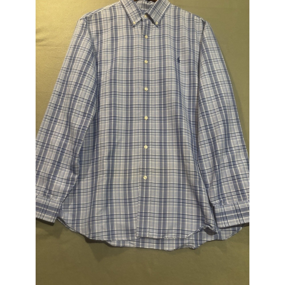 Polo Ralph Lauren Men's XL Classic Fit Preppy Blue Plaid Button Up Long Sleeve